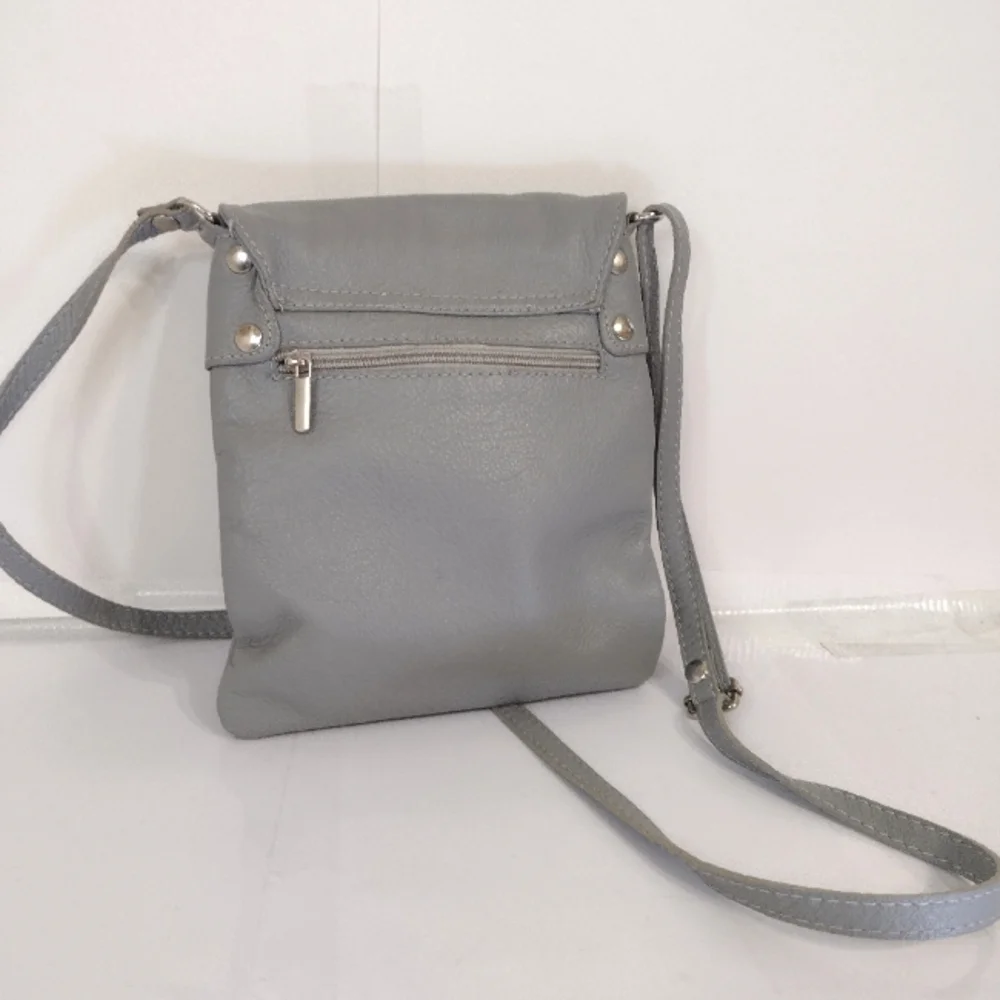 Elegant Vera Pelle Gray Crossbody Bag Italian Leather.